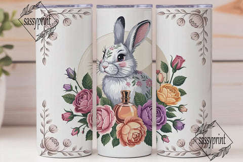 Vintage Floral Bunny 20oz Tumbler Wrap Sublimation sassyprint 
