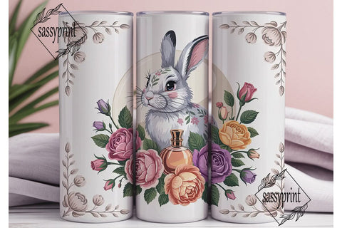 Vintage Floral Bunny 20oz Tumbler Wrap Sublimation sassyprint 