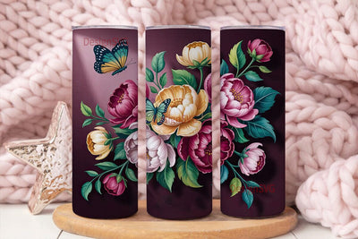 Vintage Floral Butterfly 20oz Tumbler Sublimation DesignSVG 