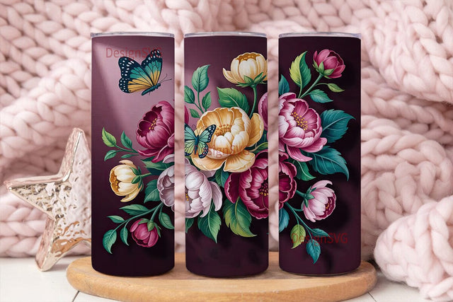 Vintage Floral Butterfly 20oz Tumbler Sublimation DesignSVG 