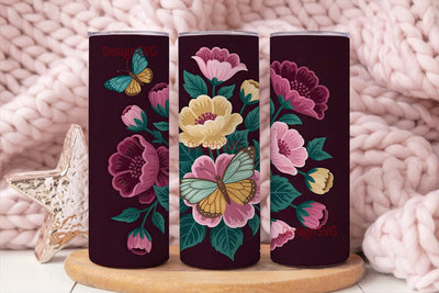 Vintage Floral Butterfly 20oz Tumbler Sublimation DesignSVG 