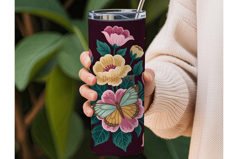 Vintage Floral Butterfly 20oz Tumbler Sublimation DesignSVG 