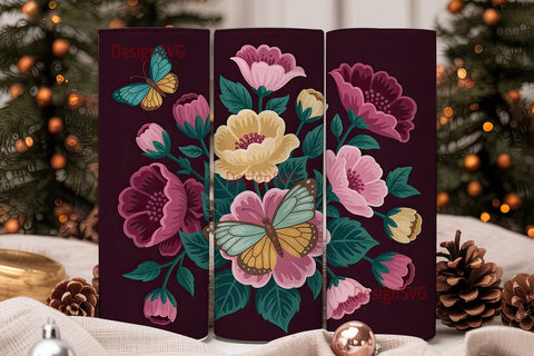 Vintage Floral Butterfly 20oz Tumbler Sublimation DesignSVG 