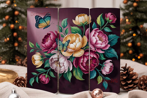 Vintage Floral Butterfly 20oz Tumbler Sublimation DesignSVG 