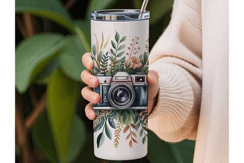 Vintage Floral Camera 20oz Tumbler Wrap Sublimation DesignSVG 
