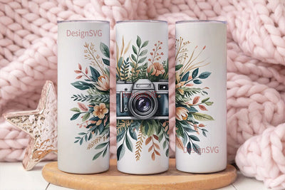 Vintage Floral Camera 20oz Tumbler Wrap Sublimation DesignSVG 