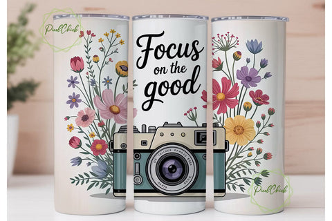 Vintage Floral Camera 20oz Tumbler Wrap Sublimation PixelChick 
