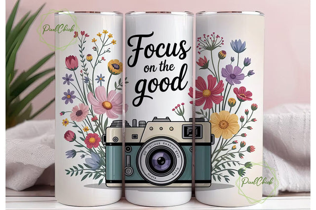Vintage Floral Camera 20oz Tumbler Wrap Sublimation PixelChick 