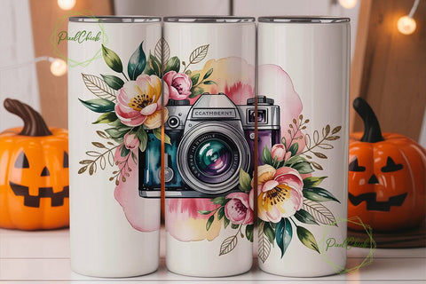 Vintage Floral Camera 20oz Tumbler Wrap Sublimation PixelChick 