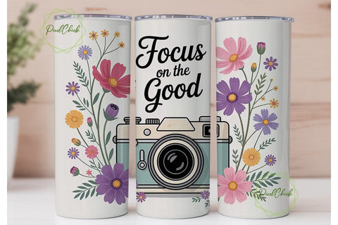 Vintage Floral Camera 20oz Tumbler Wrap Sublimation PixelChick 