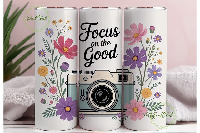 Vintage Floral Camera 20oz Tumbler Wrap Sublimation PixelChick 