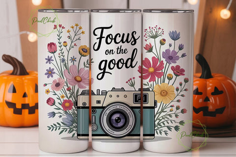 Vintage Floral Camera 20oz Tumbler Wrap Sublimation PixelChick 