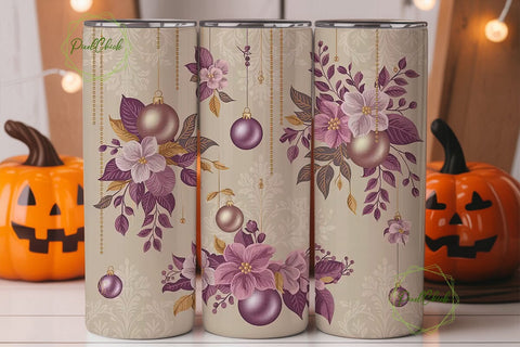 Vintage Floral Christmas Tumbler Wrap Sublimation PixelChick 