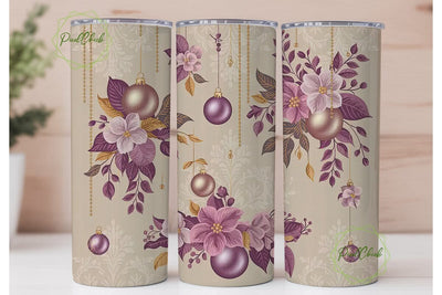 Vintage Floral Christmas Tumbler Wrap Sublimation PixelChick 