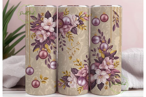 Vintage Floral Christmas Tumbler Wrap Sublimation PixelChick 