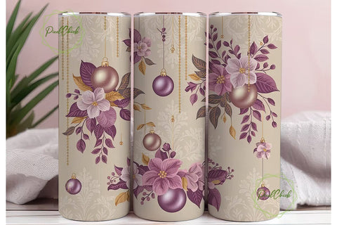 Vintage Floral Christmas Tumbler Wrap Sublimation PixelChick 