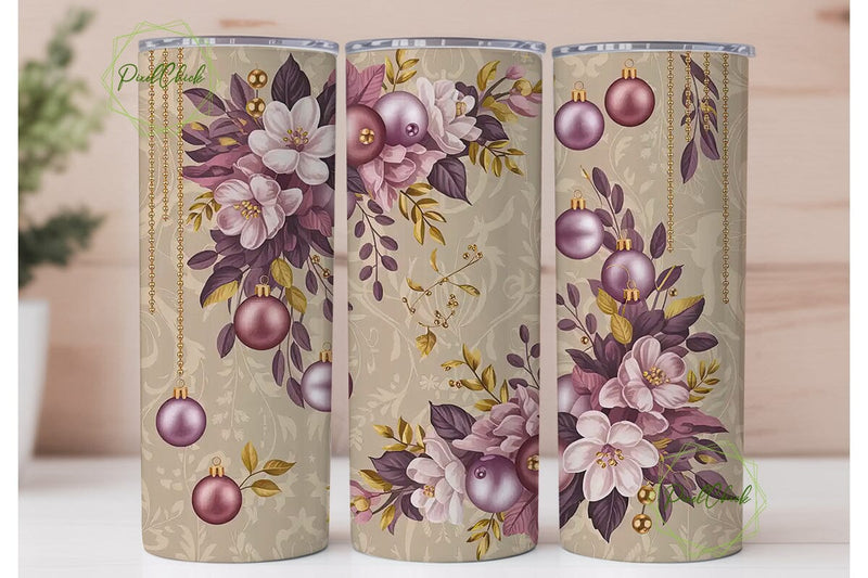 Vintage Floral Christmas Tumbler Wrap Sublimation PixelChick 