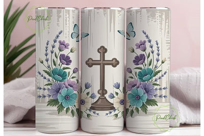 Vintage Floral Cross 20oz Tumbler Wrap Sublimation PixelChick 