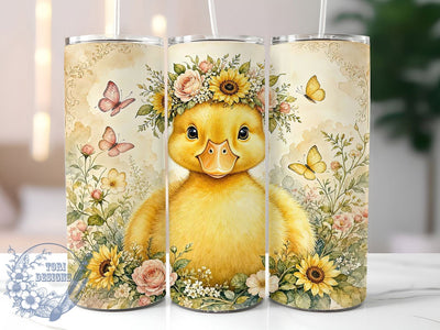 Vintage Floral Crown Duckling 20oz Tumbler, Vintage Style, Floral Crown, Duckling Motif, Nature Accent, Sublimation Wrap, 20oz Tumbler, Whimsical Charm Sublimation ToriDesigns 