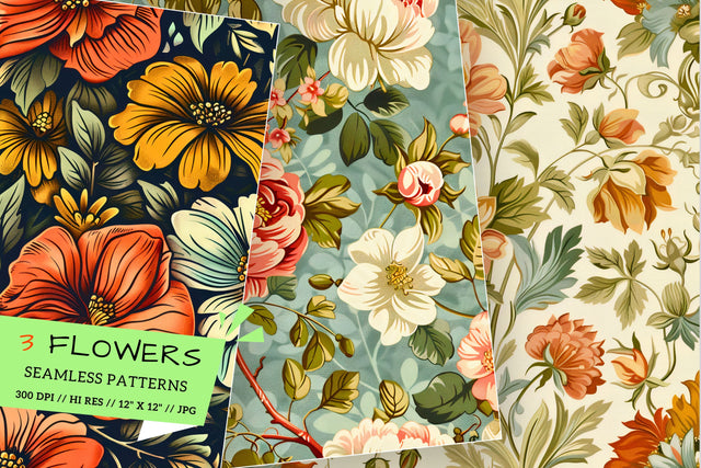 Vintage Floral Garden: Spring Blossoms, Retro Pattern, Meticulously Crafted, Seamless Pattern, Digital Paper Sublimation FloridPrintables 