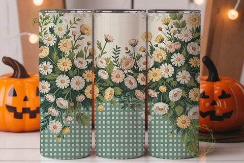 Vintage Floral Gingham 20oz Tumbler Wrap Sublimation PixelChick 