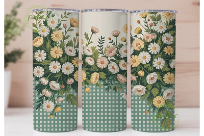 Vintage Floral Gingham 20oz Tumbler Wrap Sublimation PixelChick 
