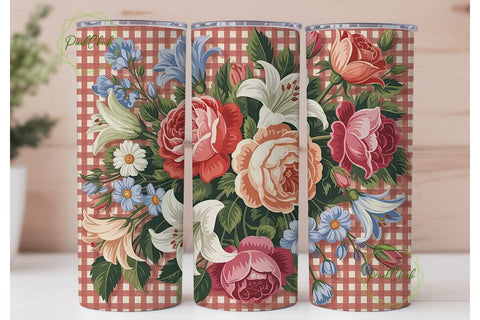 Vintage Floral Gingham 20oz Tumbler Wrap Sublimation PixelChick 