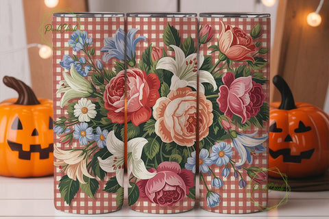 Vintage Floral Gingham 20oz Tumbler Wrap Sublimation PixelChick 