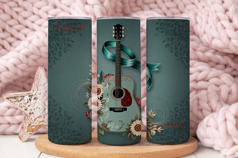 Vintage Floral Guitar 20oz Tumbler Wrap Sublimation DesignSVG 