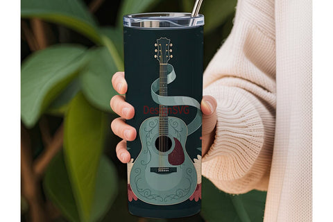 Vintage Floral Guitar 20oz Tumbler Wrap Sublimation DesignSVG 