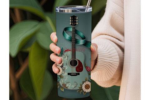Vintage Floral Guitar 20oz Tumbler Wrap Sublimation DesignSVG 