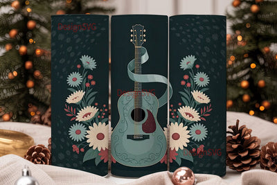 Vintage Floral Guitar 20oz Tumbler Wrap Sublimation DesignSVG 