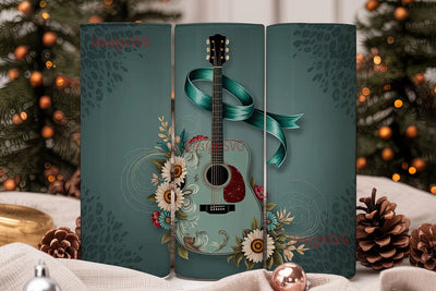 Vintage Floral Guitar 20oz Tumbler Wrap Sublimation DesignSVG 