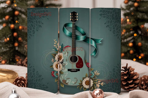 Vintage Floral Guitar 20oz Tumbler Wrap Sublimation DesignSVG 