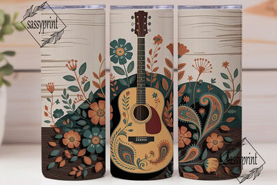 Vintage Floral Guitar 20oz Tumbler Wrap Sublimation sassyprint 