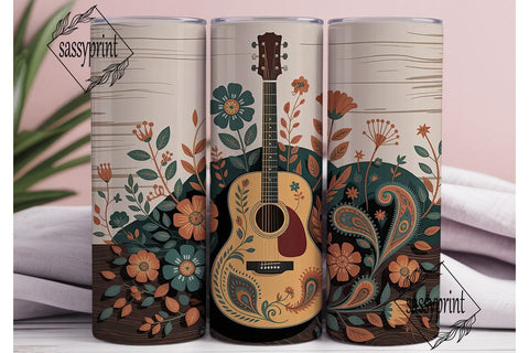 Vintage Floral Guitar 20oz Tumbler Wrap Sublimation sassyprint 