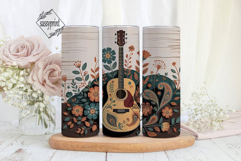 Vintage Floral Guitar 20oz Tumbler Wrap Sublimation sassyprint 