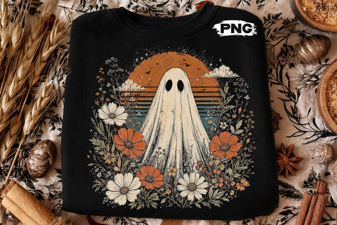 Vintage Floral Halloween Ghost PNG Design SVG DesignDestine 