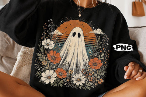 Vintage Floral Halloween Ghost PNG Design SVG DesignDestine 