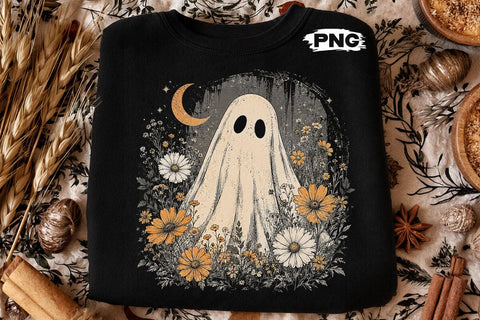 Vintage Floral Halloween Ghost PNG Design SVG DesignDestine 