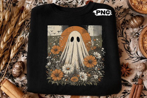 Vintage Floral Halloween Ghost PNG Design SVG DesignDestine 