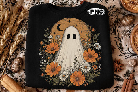 Vintage Floral Halloween Ghost PNG Design SVG DesignDestine 