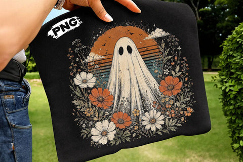 Vintage Floral Halloween Ghost PNG Design SVG DesignDestine 