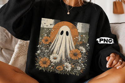 Vintage Floral Halloween Ghost PNG Design SVG DesignDestine 