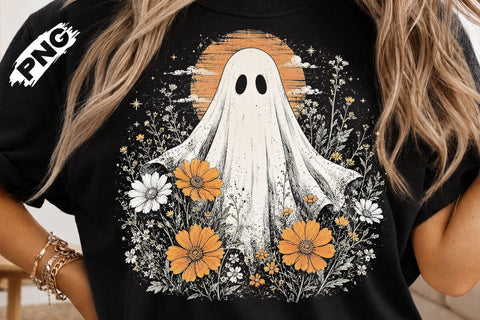 Vintage Floral Halloween Ghost PNG Design SVG DesignDestine 