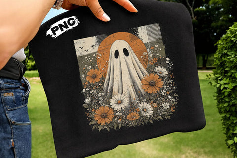 Vintage Floral Halloween Ghost PNG Design SVG DesignDestine 