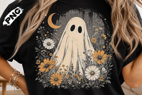 Vintage Floral Halloween Ghost PNG Design SVG DesignDestine 