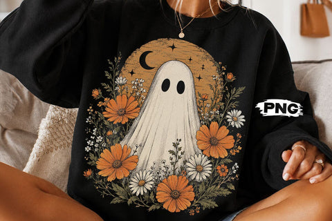 Vintage Floral Halloween Ghost PNG Design SVG DesignDestine 