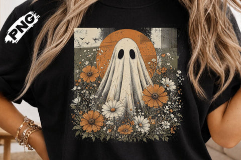 Vintage Floral Halloween Ghost PNG Design SVG DesignDestine 