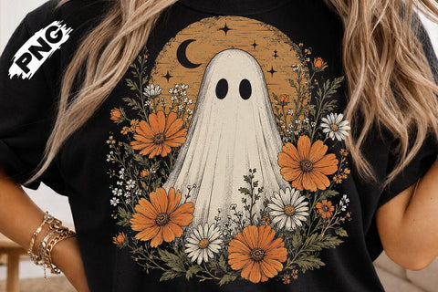 Vintage Floral Halloween Ghost PNG Design SVG DesignDestine 